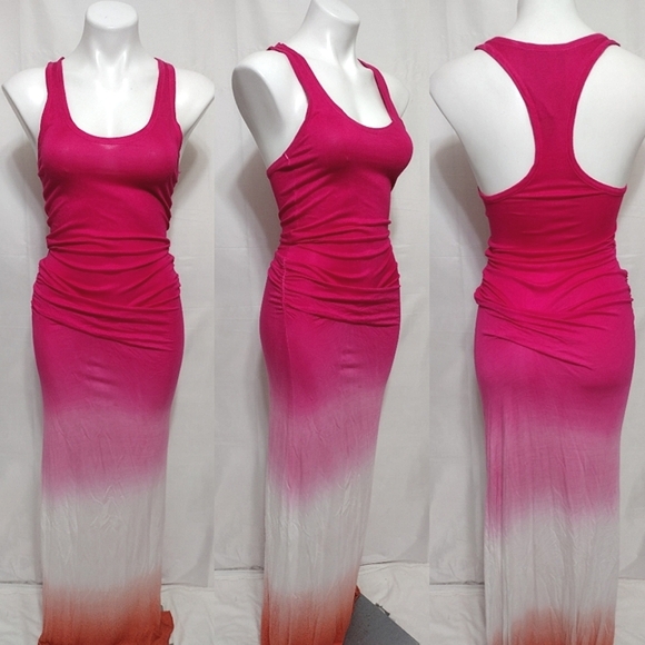 Young Fabulous & Broke Fuschia Pink Ombre Tie Dye Hamptons Maxi Beach Dress M